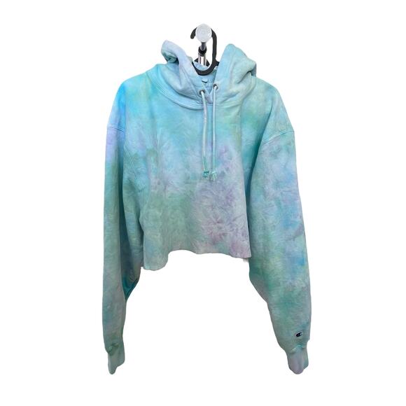 GBY Ice Dye Champion Reverse Weave Cropped Hoodie - Picture 1 of 7